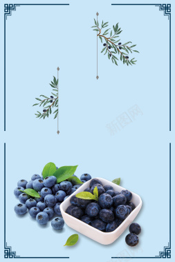 2017年蓝莓水果小清新海报背景