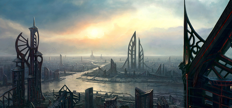 未来城市jpg设计背景_新图网 https://ixintu.com 海报banner 城市 天空 灰色 俯视角