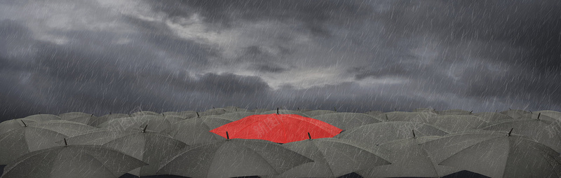 乌云大雨灰伞红伞背景