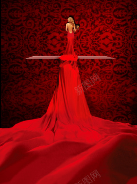 奢华长裙华丽红色背景素材背景