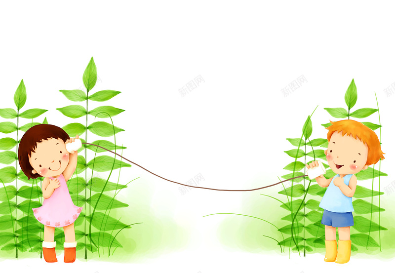 绿藤植物小朋友卡通海报psd设计背景_新图网 https://ixintu.com 卡通 手绘 白色 童趣
