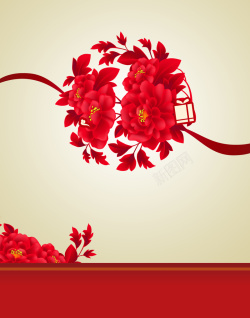 牡丹花高清素材红色喜庆促销海报高清图片