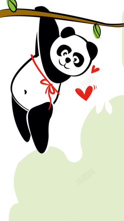 爬树枝的熊猫卡通熊猫h5背景高清图片