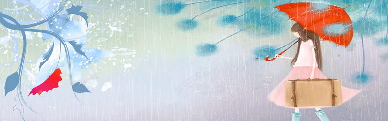 卡通手绘雨天bannerjpg设计背景_新图网 https://ixintu.com 卡通 女孩 手绘 雨伞 雨天 海报banner 童趣