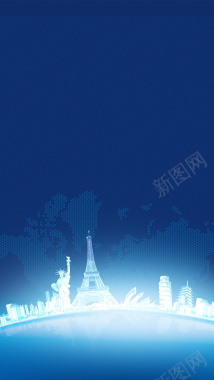 蓝色背景上的城市建筑H5素材背景背景
