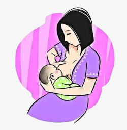 卡通新生儿母乳喂养插画PNG素材