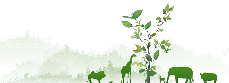 绿色动物剪影jpg设计背景_新图网 https://ixintu.com 海报banner 动物剪影 绿色植物 卡通 清新 童趣 手绘