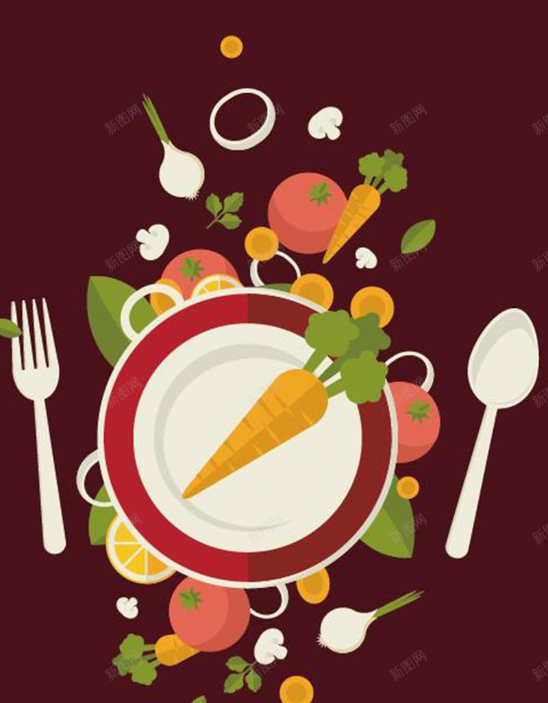 绿色植物餐桌背景图jpg设计背景_新图网 https://ixintu.com 棕色 植物 盘子 食物 餐具 扁平 渐变 几何