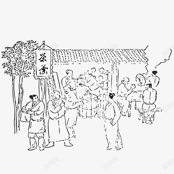 手绘茶房茶馆古代民间国潮风png免抠素材_新图网 https://ixintu.com 手绘 茶房 茶馆 古代民间 国潮风