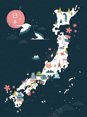 矢量文艺日系日本旅游景点背景背景