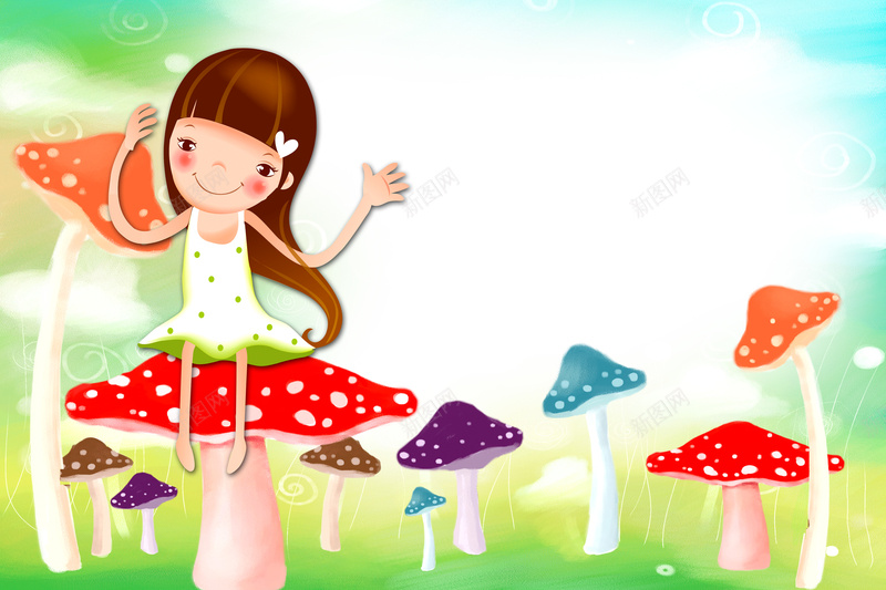采蘑菇的小姑娘海报背景psd设计背景_新图网 https://ixintu.com 小姑娘 采蘑菇 卡通 海报 背景 白色 童趣 手绘