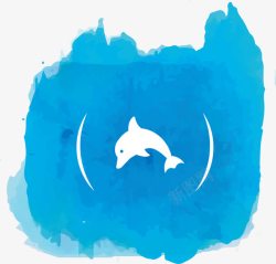 白色海豚水蓝色水彩底纹高清图片