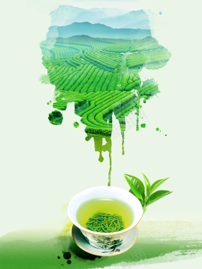 绿色小清新茶园茶文化背景素材背景