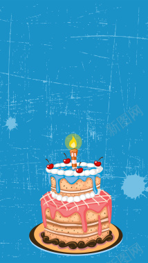 蓝色复古生日蛋糕PSD分层H5背景素材背景