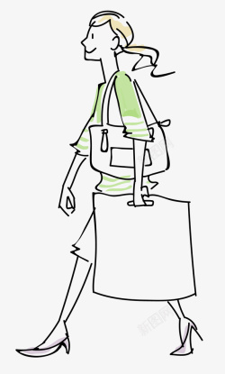 背包女人手绘背包的女士轮廓png高清图片