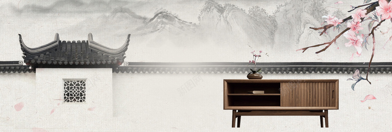 水墨风古典中国风复古红木家具家装嘉年华背景