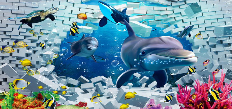 创意海底世界背景图jpg设计背景_新图网 https://ixintu.com 创意 海底世界 卡通 鲨鱼 鱼 乌龟 海洋生物 海水 海报banner 童趣 手绘