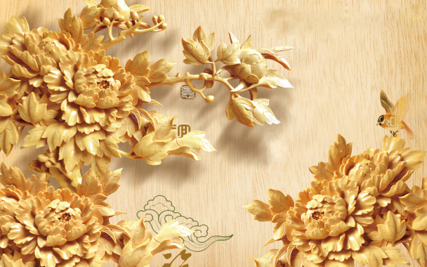 木雕牡丹花背景素材背景