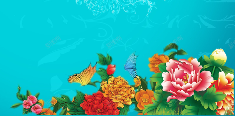 牡丹花纹H5背景psd设计背景_新图网 https://ixintu.com 中国风 天蓝色 牡丹 花 H5