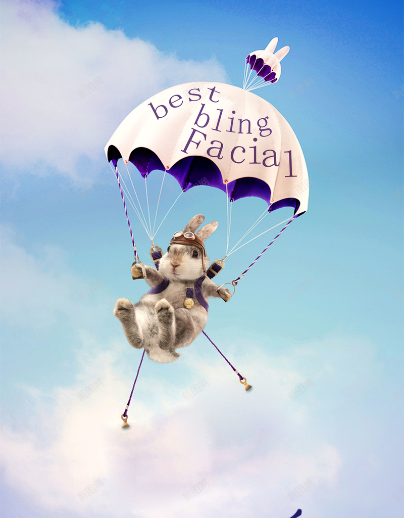 降落伞背景素材psd设计背景_新图网 https://ixintu.com 降落伞 蓝色 面膜 面膜海报 天空 兔子 海报