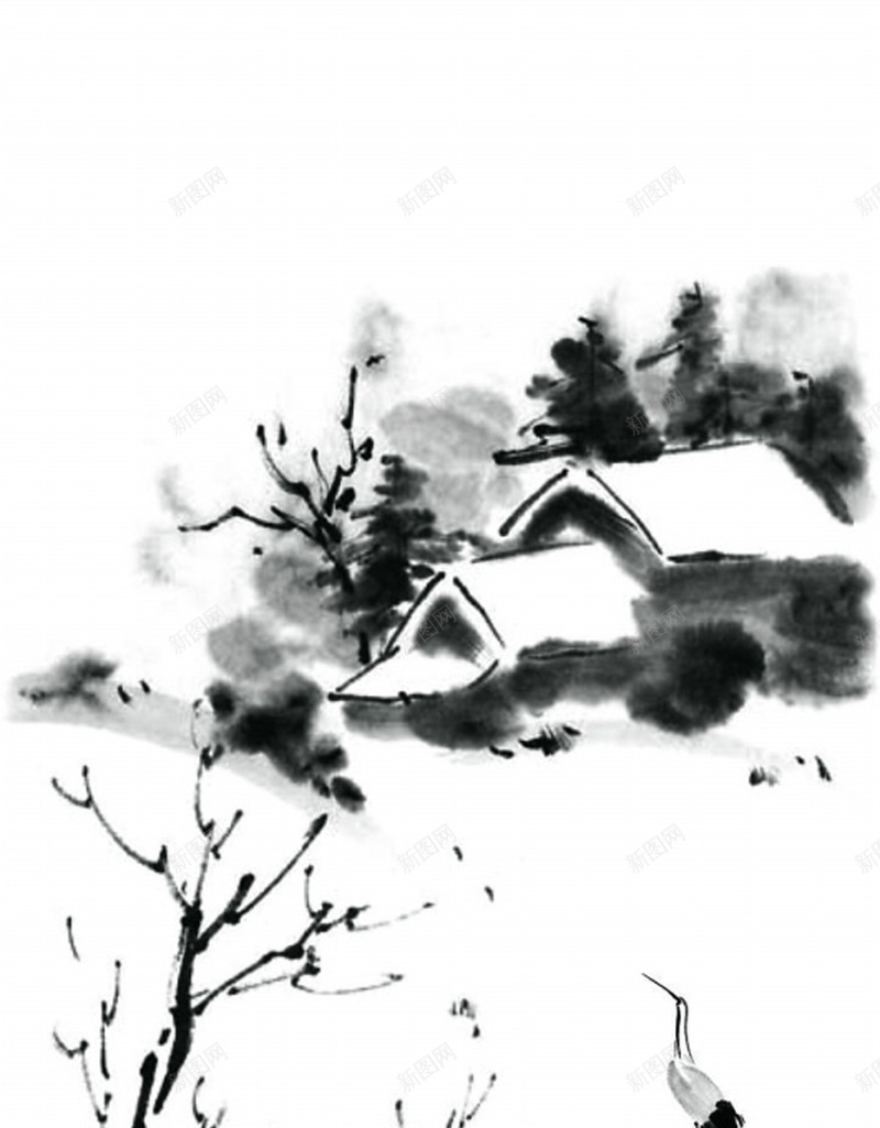 乡村写意水墨画背景psd设计背景_新图网 https://ixintu.com 有意境 乡村 写意 房屋 树木 幽静 美丽 简单 明了 唯美