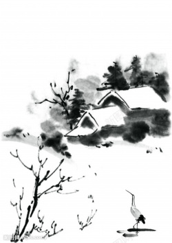 简单房屋乡村写意水墨画背景高清图片