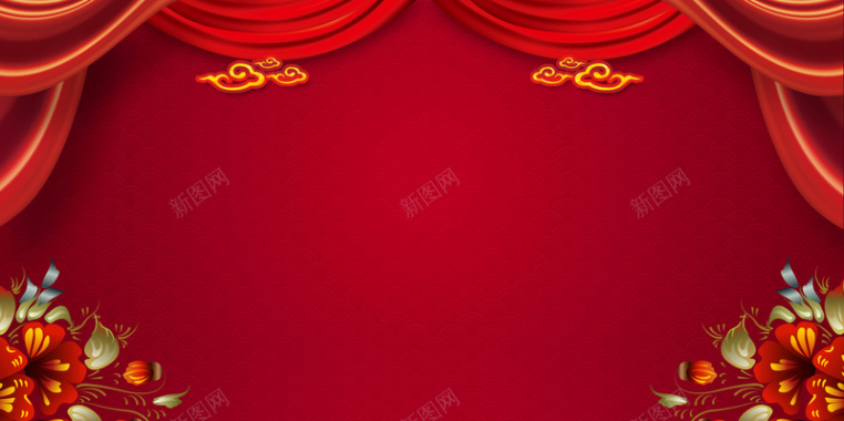 红色舞台帷幔海报背景模板背景