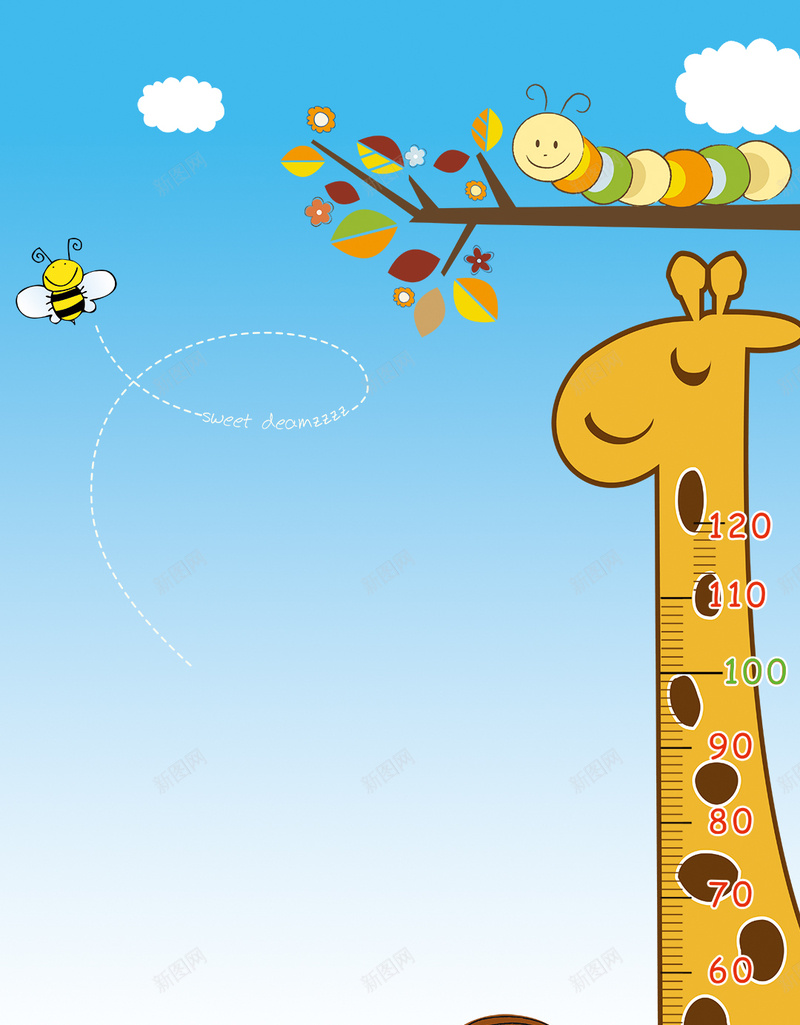 儿童升高尺H5背景psd设计背景_新图网 https://ixintu.com 长颈鹿 卡通 童趣 蜜蜂 儿童升高尺 手机APP H5背景