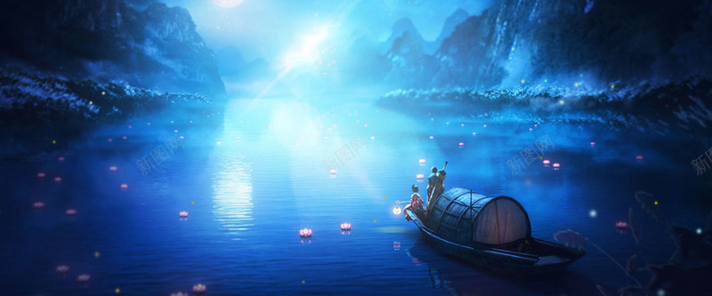 卡通梦幻背景bannerpsd设计背景_新图网 https://ixintu.com anner 卡通 梦幻 背景 船 banner 湖水 海报banner 浪漫
