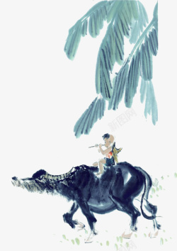 古代人物肖像国画牧童骑牛图高清图片