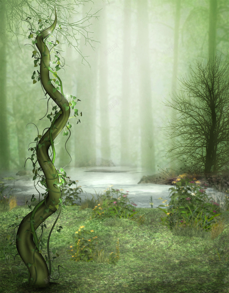 格林童话绿色森林背景jpg设计背景_新图网 https://ixintu.com 格林童话 梦幻 森林 浪漫 绿色