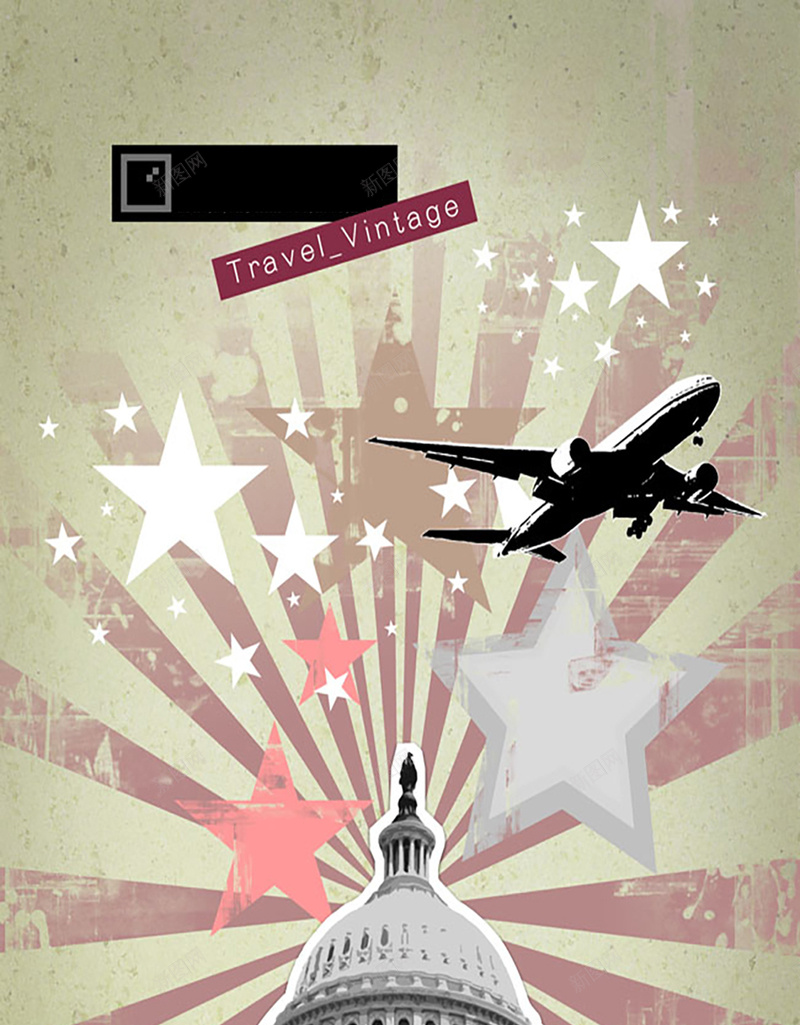 美国旅游H5海报素材jpg设计背景_新图网 https://ixintu.com 白宫 飞机 黑色 红色 星星 旅游 旅游海报 美国 美国旅游