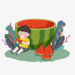 吃西瓜插画素材素材
