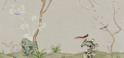 鸟背景墙手绘梅花工笔花鸟竹子新壁画装饰画高清图片