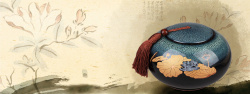茶叶罐海报素材复古风莲花背景高清图片