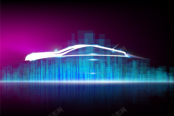 梦幻汽车轮廓紫蓝色背景素材背景