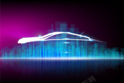 动感音浪4梦幻汽车轮廓紫蓝色背景素材高清图片