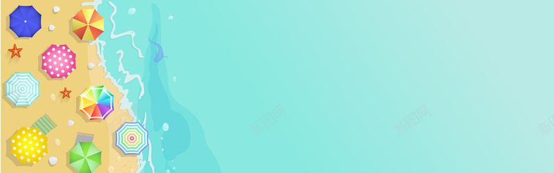 时尚海滩沙滩jpg设计背景_新图网 https://ixintu.com 雨伞 海边 沙滩 海星 石头 海水 海报banner 卡通 童趣 手绘