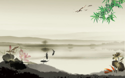 巨幅中国风山水画海报背景素材高清图片