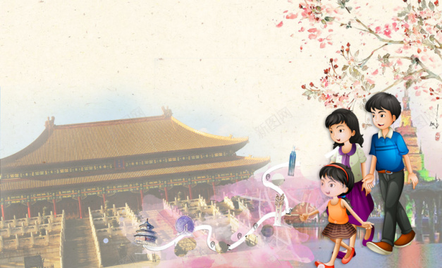 故宫创意卡通北京旅游宣传海报背景素材背景