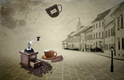 怀旧开心城市街道咖啡机海报背景高清图片