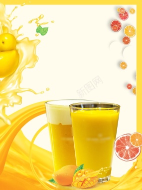 芒果榨汁小清新果汁PSD素材背景