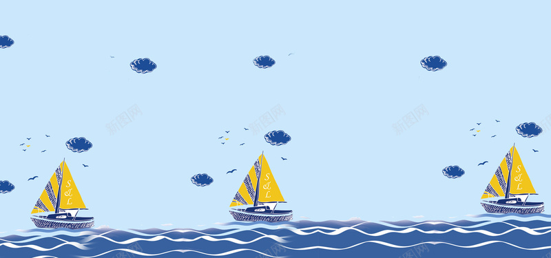 夏日清新蓝色海洋卡通促销背景背景