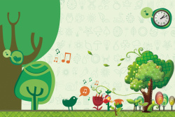 共创绿色家园绿色卡通手绘欢乐植树节主题海报背景素材高清图片
