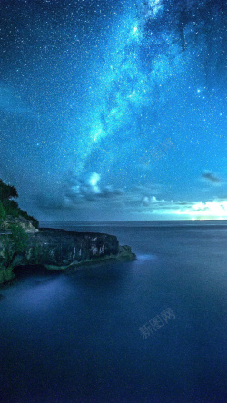 湖大海夜晚美景蓝色夜晚星空美景手机端H5背景高清图片