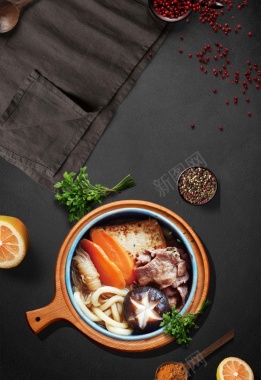 美味寿喜锅黑色简约美食海报背景