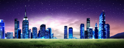 夜光星星蓝色夜空城市背景高清图片