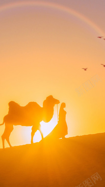 沙漠中的骆驼美女H5背景素材背景