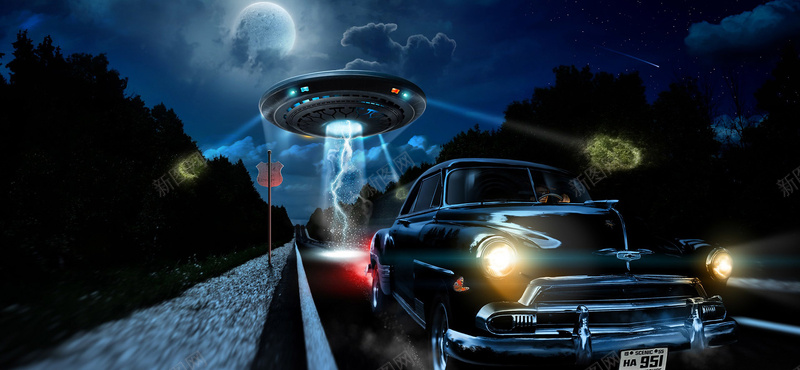 UFO绘画海报背景jpg设计背景_新图网 https://ixintu.com 淘宝海报 天猫海报 海报素材 男装 女装 活动背景 阳光 森林 绘画 UFO 海报banner 卡通 童趣 手绘