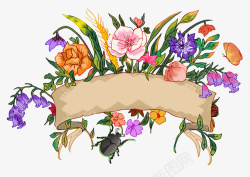 手绘鲜花标题框素材